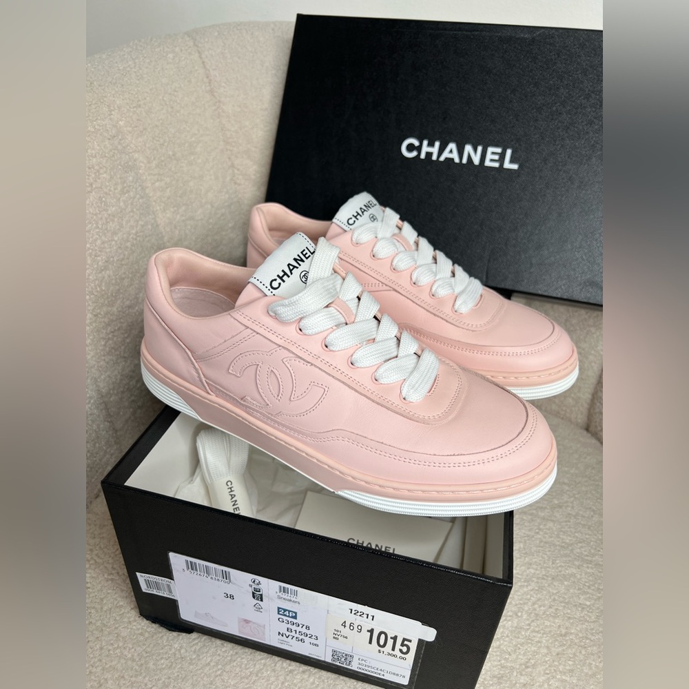 Chanel Pink Leather Sneakers – Size 38 – Brand New, Full Set - Picture 9 of 11